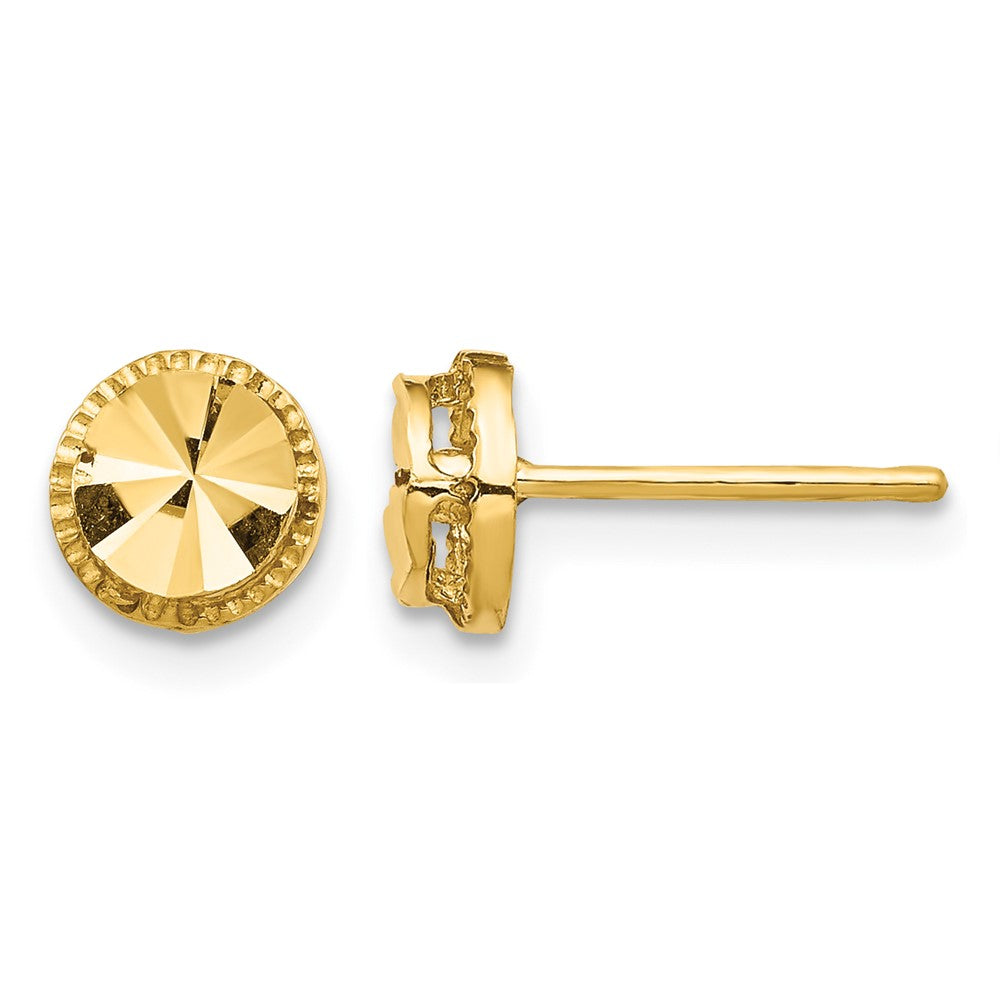 14K Diamond-Cut Round Post Earrings