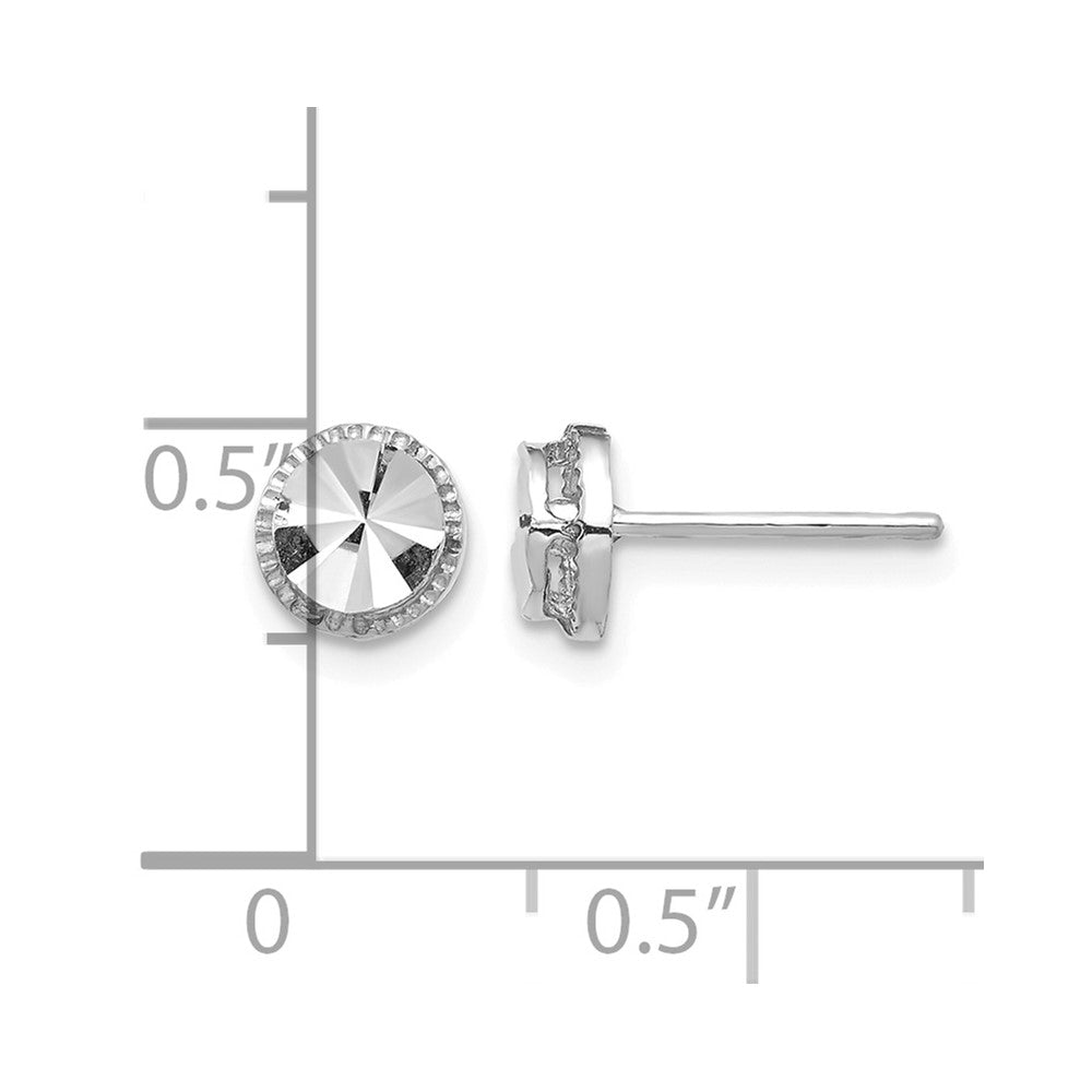 14K White Gold Diamond-Cut Round Post Earrings