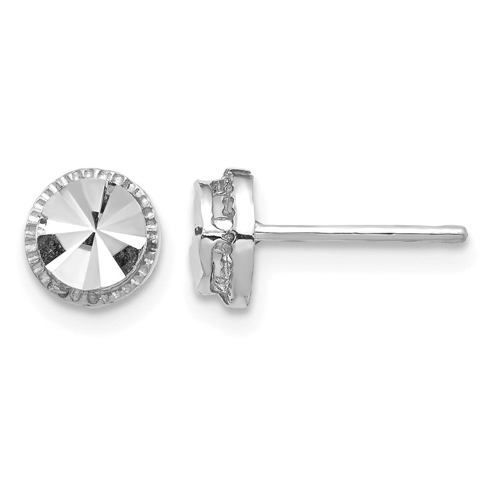 14K White Gold Diamond-Cut Round Post Earrings