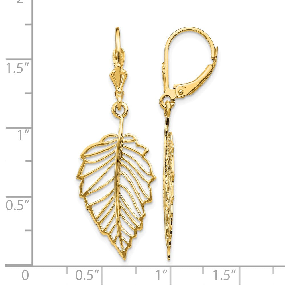 14K Polished Leaf Leverback Earrings