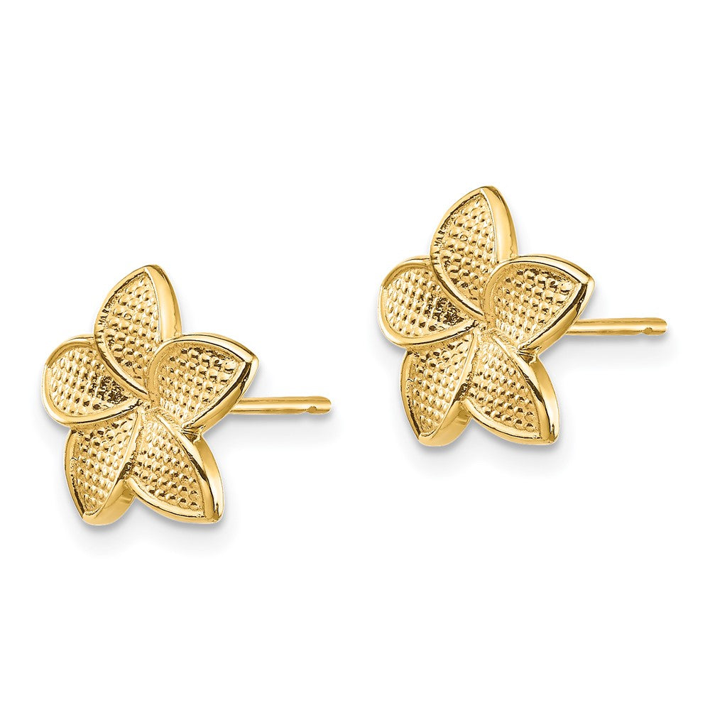14K Polished & Textured Plumeria Post Earrings