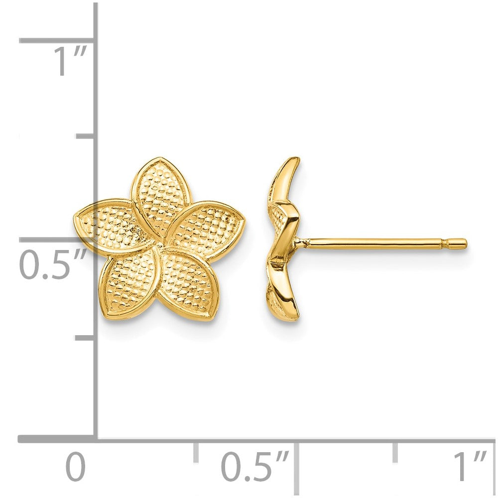 14K Polished & Textured Plumeria Post Earrings