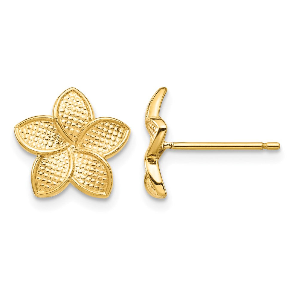 14K Polished & Textured Plumeria Post Earrings