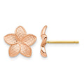 14K Rose Gold Polished & Textured Plumeria & Yellow Post & Earring Backs