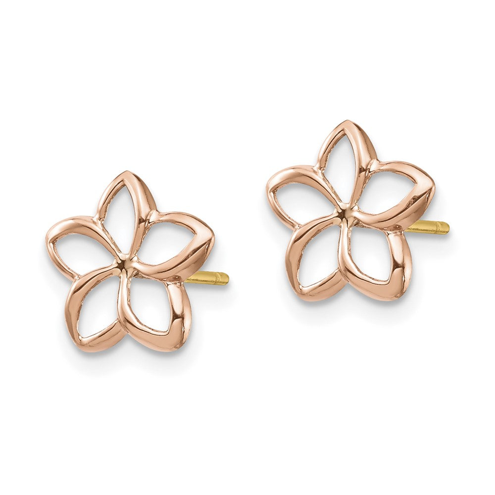 14K Two-tone Rose & Yellow Polished Plumeria Cutout Post Earrings