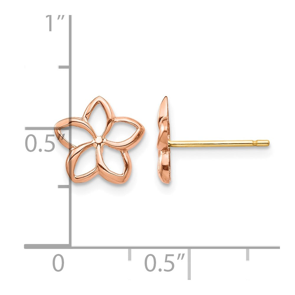 14K Two-tone Rose & Yellow Polished Plumeria Cutout Post Earrings