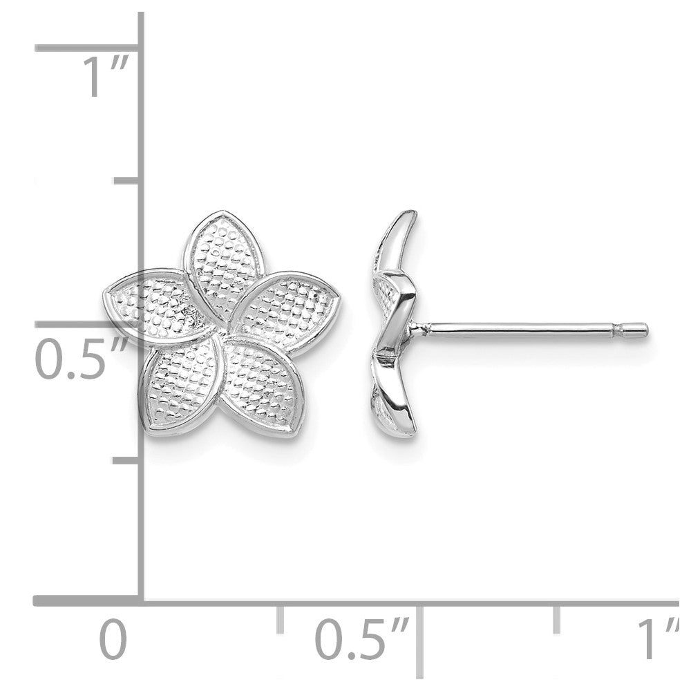 14K White Polished & Textured Plumeria Post Earrings