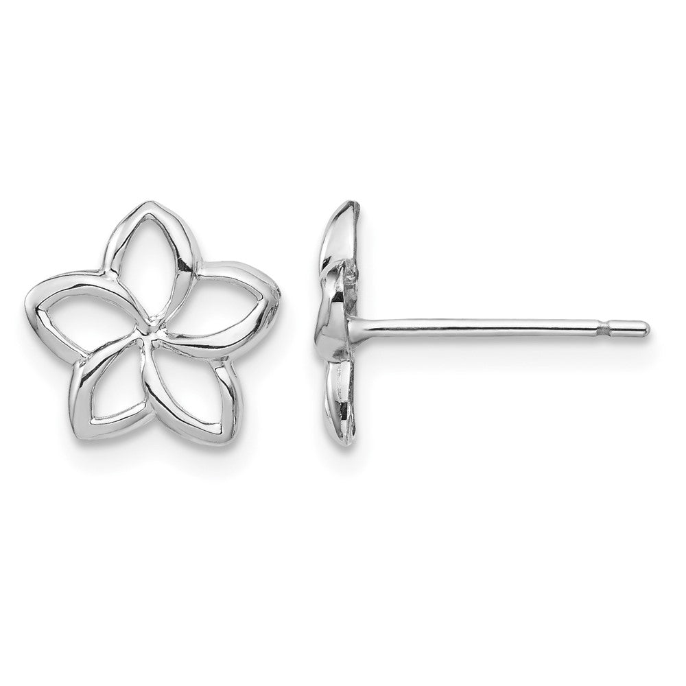 14K White Polished Plumeria Cutout Post Earrings