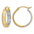 14k w/White Rhodium Satin Polished Diamond-cut In/Out Hoop Earrings