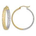 14k w/White Rhodium Polished Satin Diamond-cut In/Out Hoop Earrings