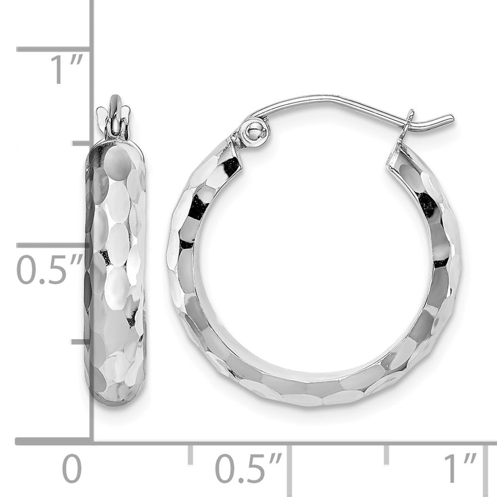 14k White Gold Diamond-cut Hoop Earrings