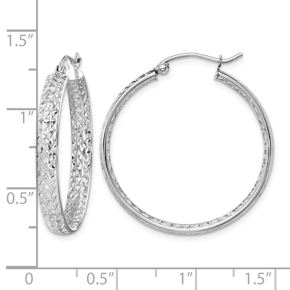 14k White Gold Diamond-cut In/Out Hoop Earrings
