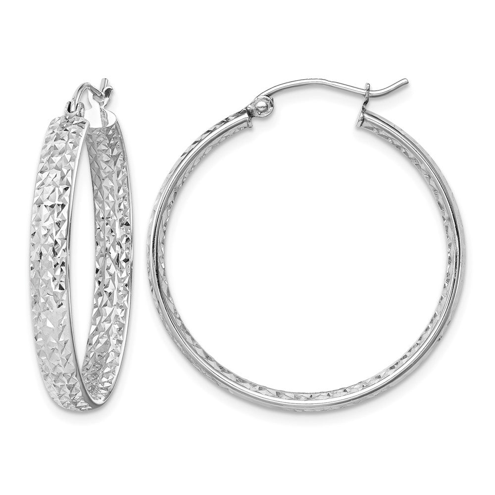 14k White Gold Diamond-cut In/Out Hoop Earrings