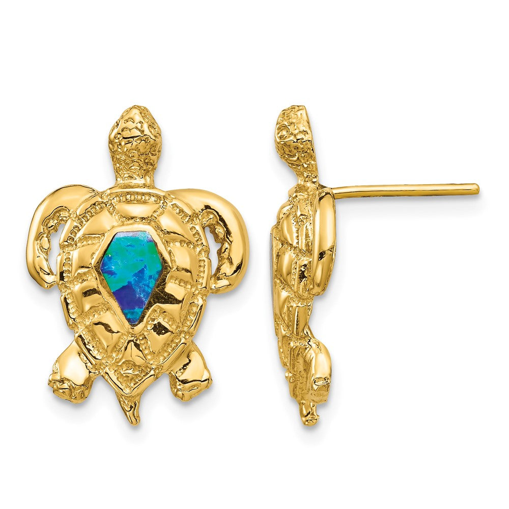 14K Created Opal Turtle Post Earrings