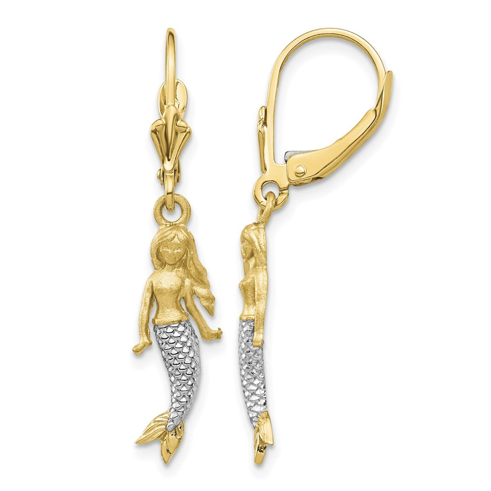 14K and White Rhodium Brushed & Polished Mermaid Earrings