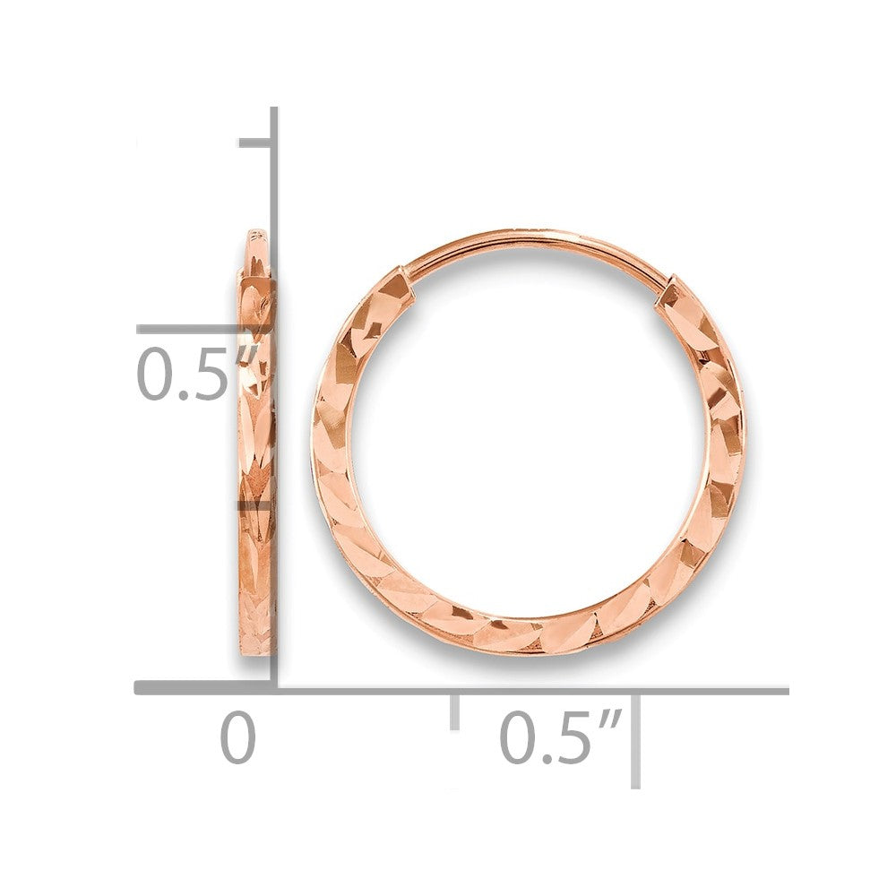 14k Rose Gold 1.60mm D/C Square Tube Endless Hoop Earrings