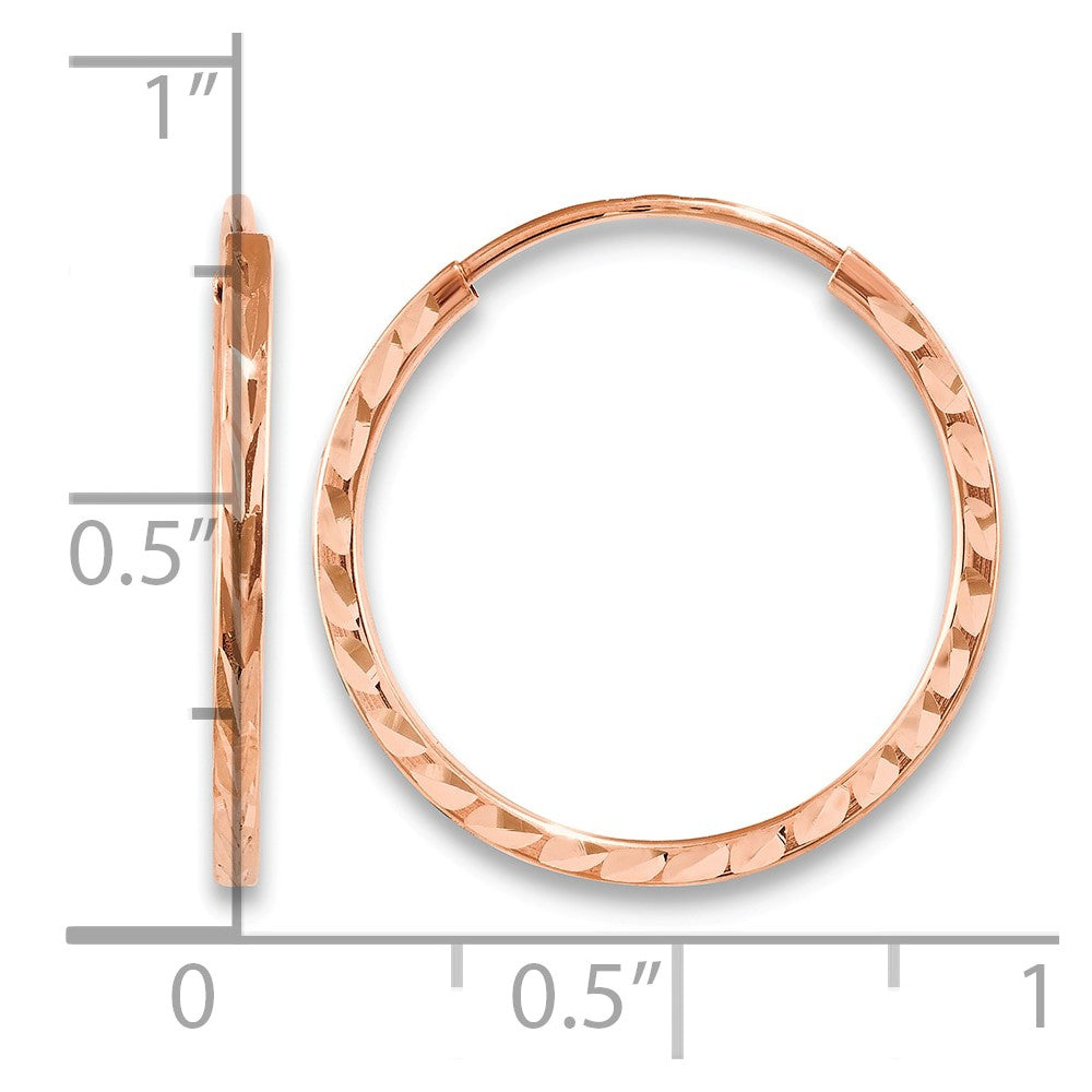 14k Rose Gold 1.60mm D/C Square Tube Endless Hoop Earrings