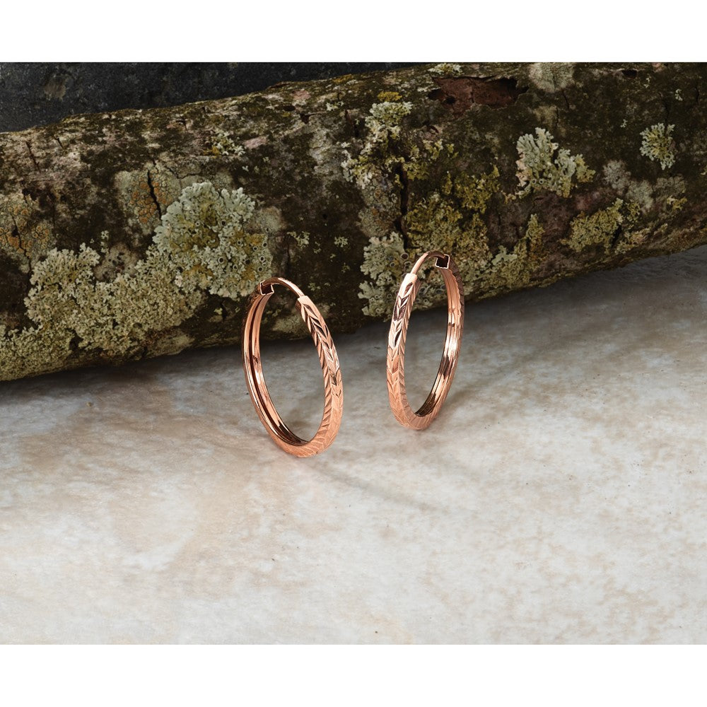 14k Rose Gold 1.60mm D/C Square Tube Endless Hoop Earrings