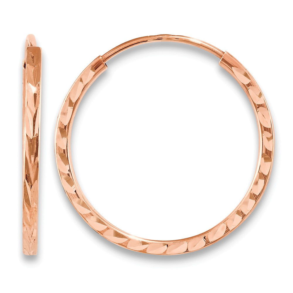 14k Rose Gold 1.60mm D/C Square Tube Endless Hoop Earrings
