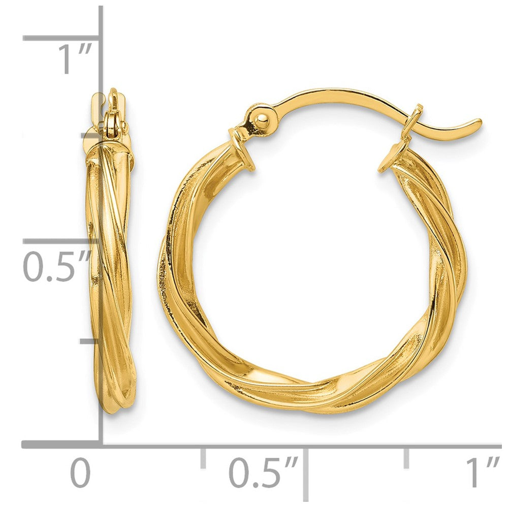 14K Polished Twisted 2.5mm Hoop Earrings