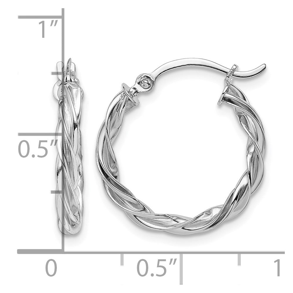 14K Polished White Gold Twisted Hoop Earrings