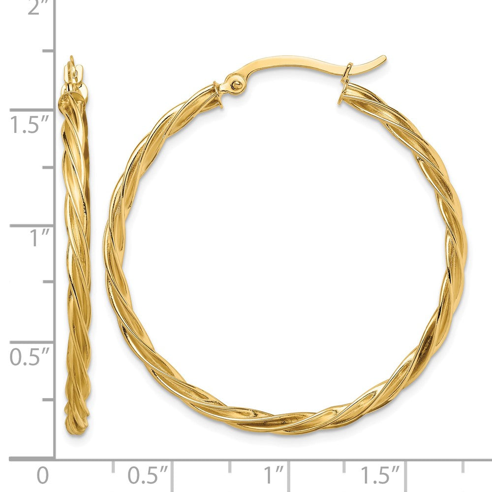 14K Polished Twisted 2.5mm Hoop Earrings