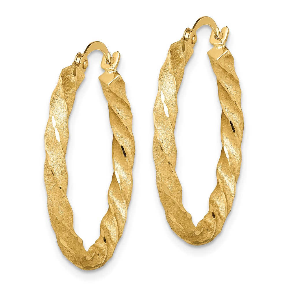 14K Twisted Satin Diamond-Cut Hoop Earrings