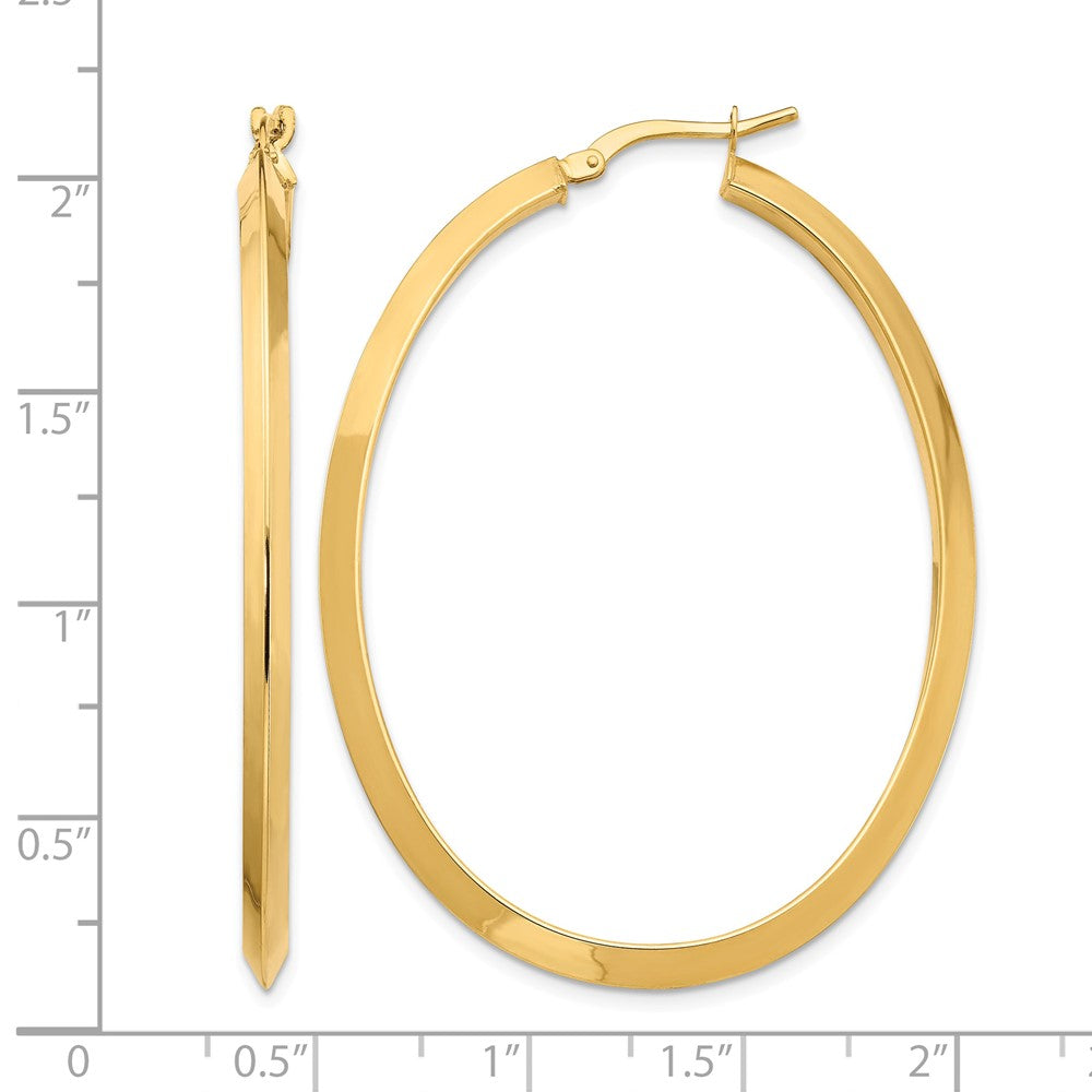 14K Large 3mm Knife Edge Oval Hoop Earrings