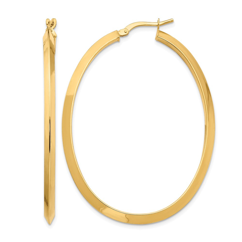 14K Large 3mm Knife Edge Oval Hoop Earrings