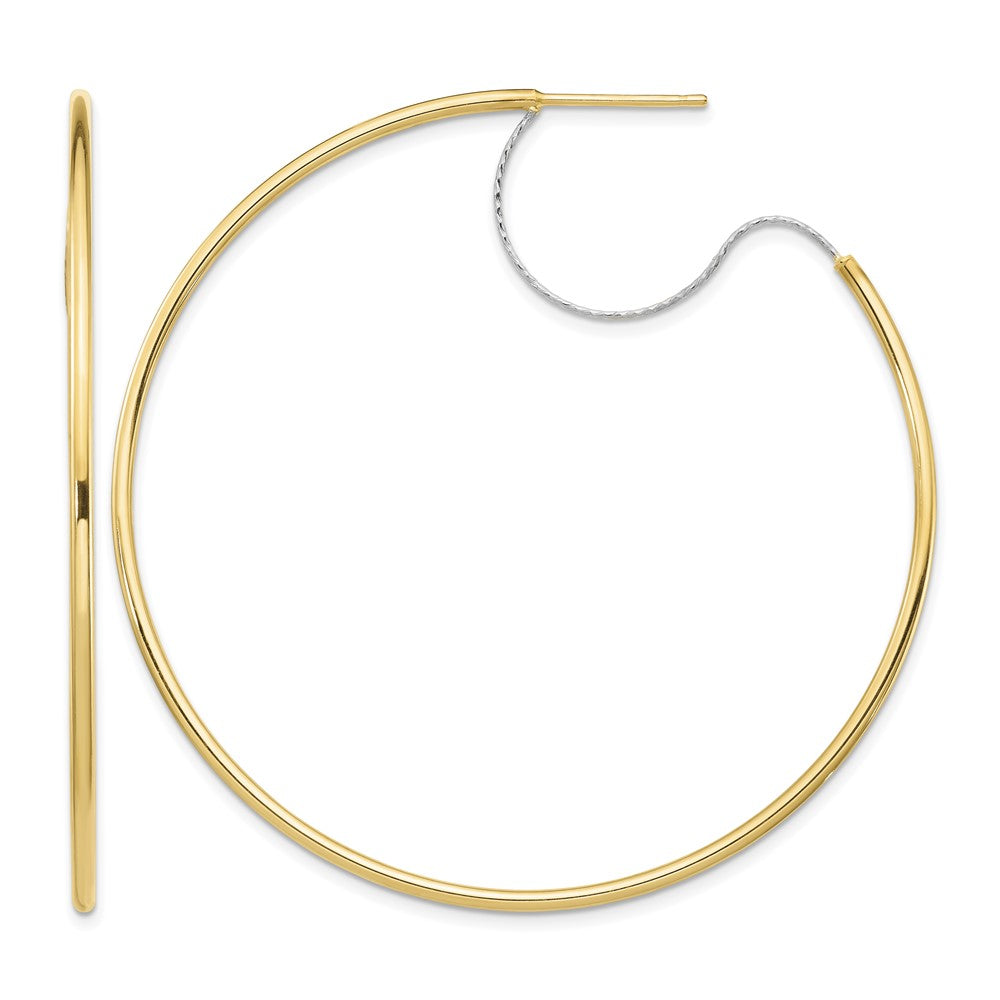 14K Two-Tone Large 2x55mm D/C Wire Polished Hoop Earrings
