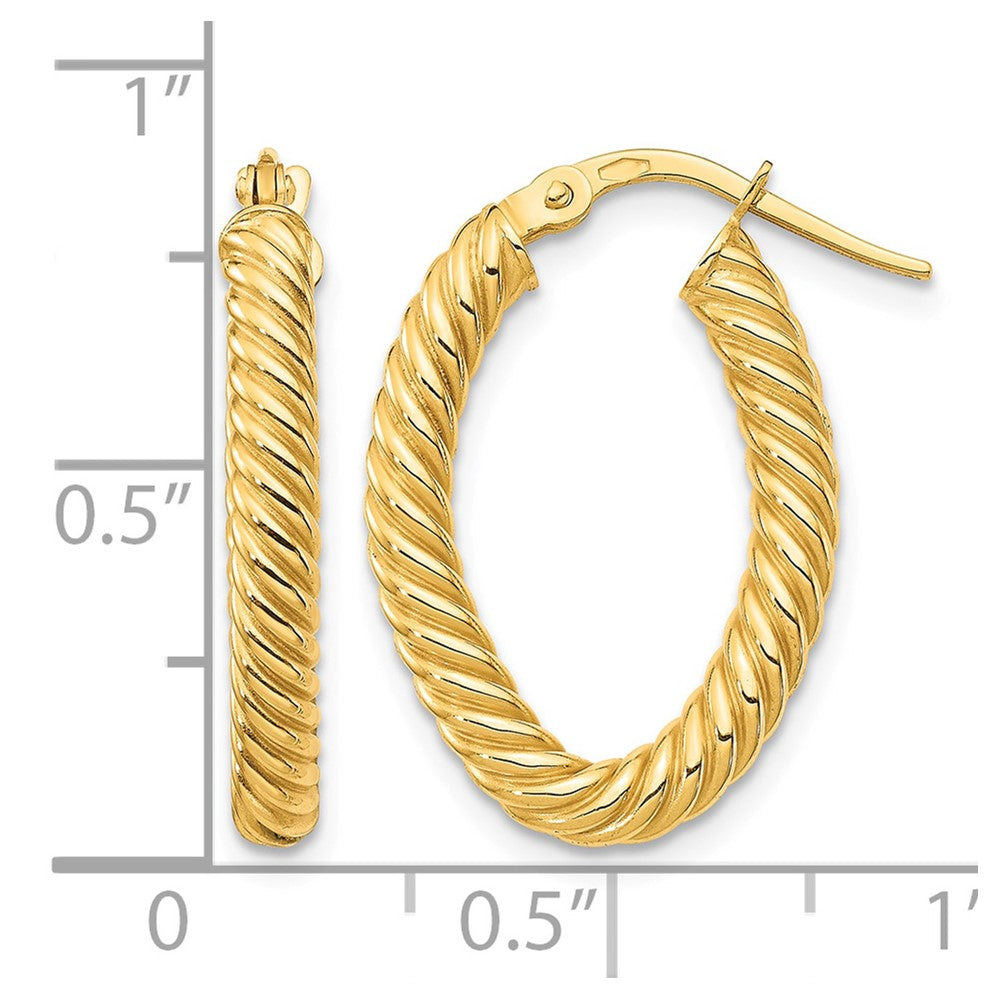 14K Small 3mm Textured Oval Hoop Earrings