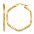 14K 1x1mm Textured Twist Hexagon Hoop Earrings