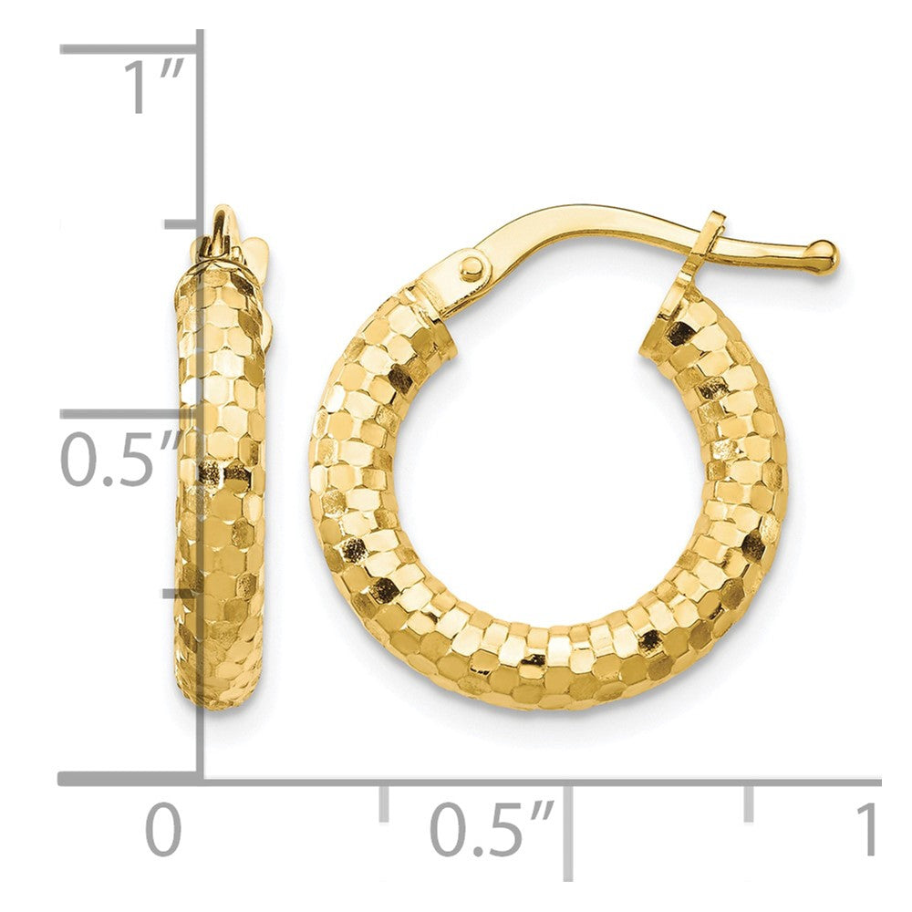 14K 3x17mm Diamond-cut Hoop Earrings