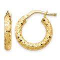 14K 3x17mm Diamond-cut Hoop Earrings