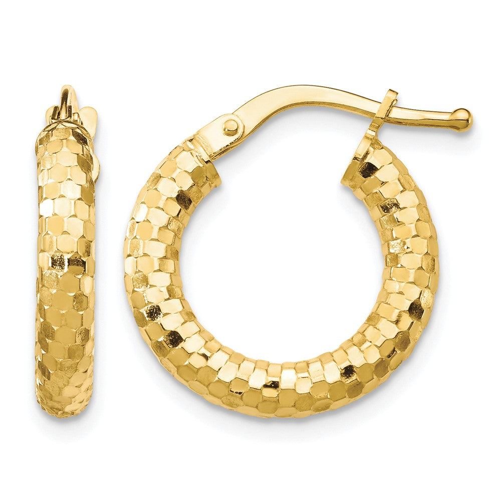 14K 3x17mm Diamond-cut Hoop Earrings