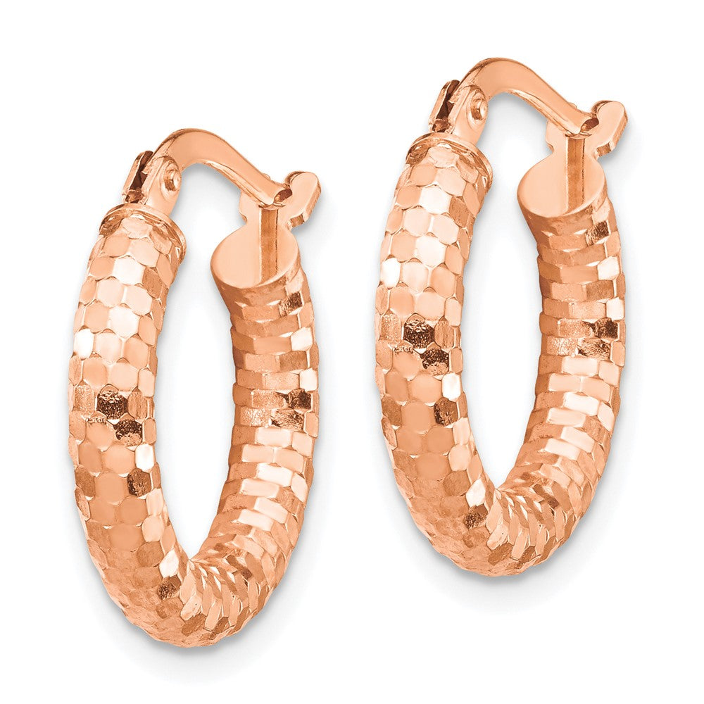 14k Rose Gold 3x17mm Diamond-cut Hoop Earrings