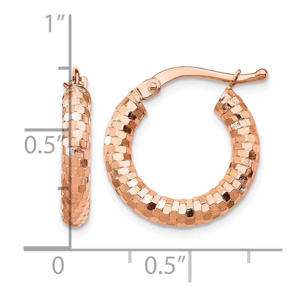 14k Rose Gold 3x17mm Diamond-cut Hoop Earrings