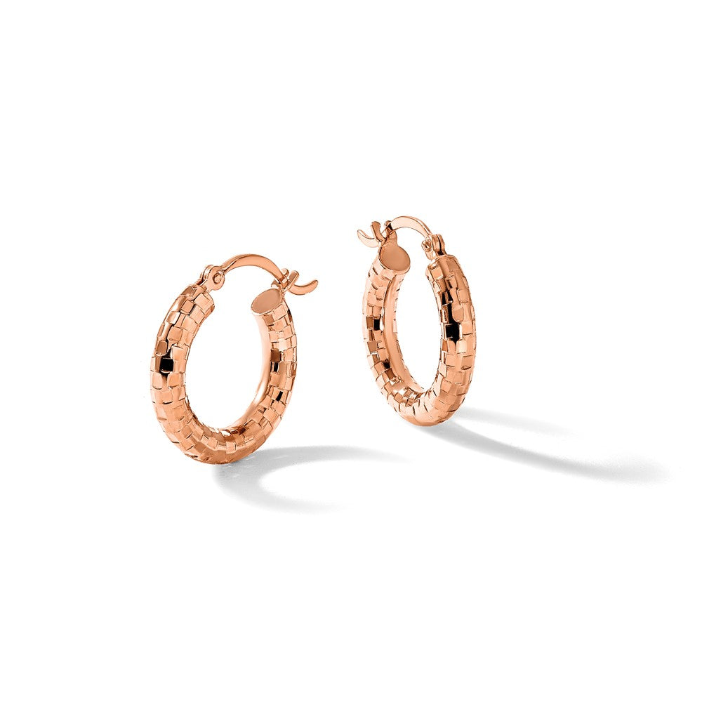 14k Rose Gold 3x17mm Diamond-cut Hoop Earrings