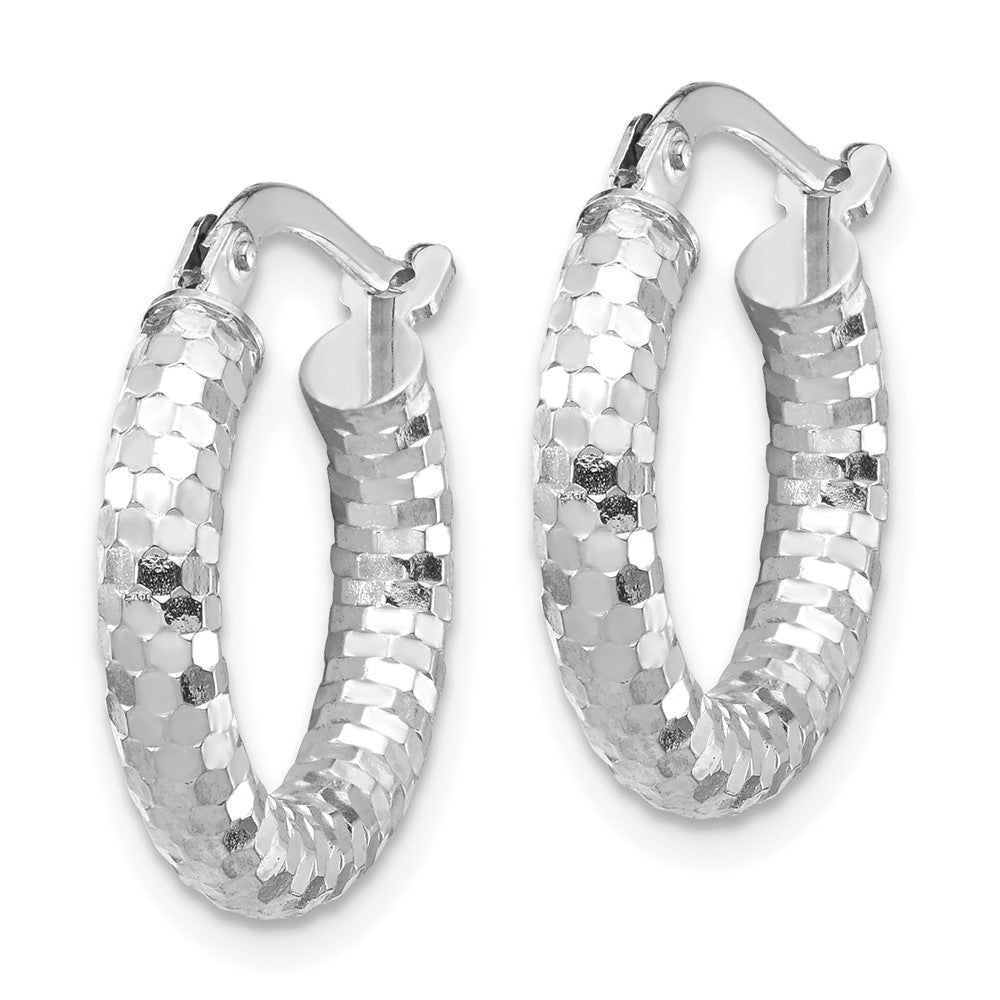 14k White Gold 3x17mm Diamond-cut Hoop Earrings