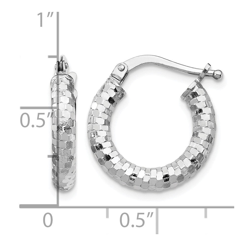 14k White Gold 3x17mm Diamond-cut Hoop Earrings