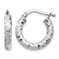 14k White Gold 3x17mm Diamond-cut Hoop Earrings