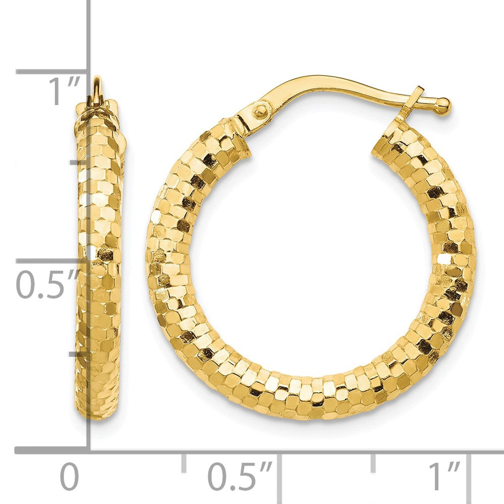 14K 3x22mm Diamond-cut Hoop Earrings