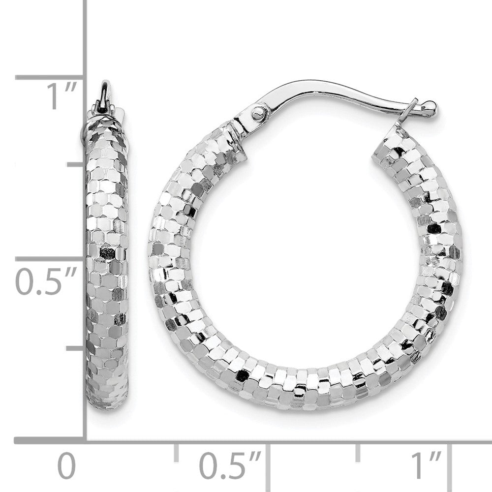14k White Gold 3x22mm Diamond-cut Hoop Earrings
