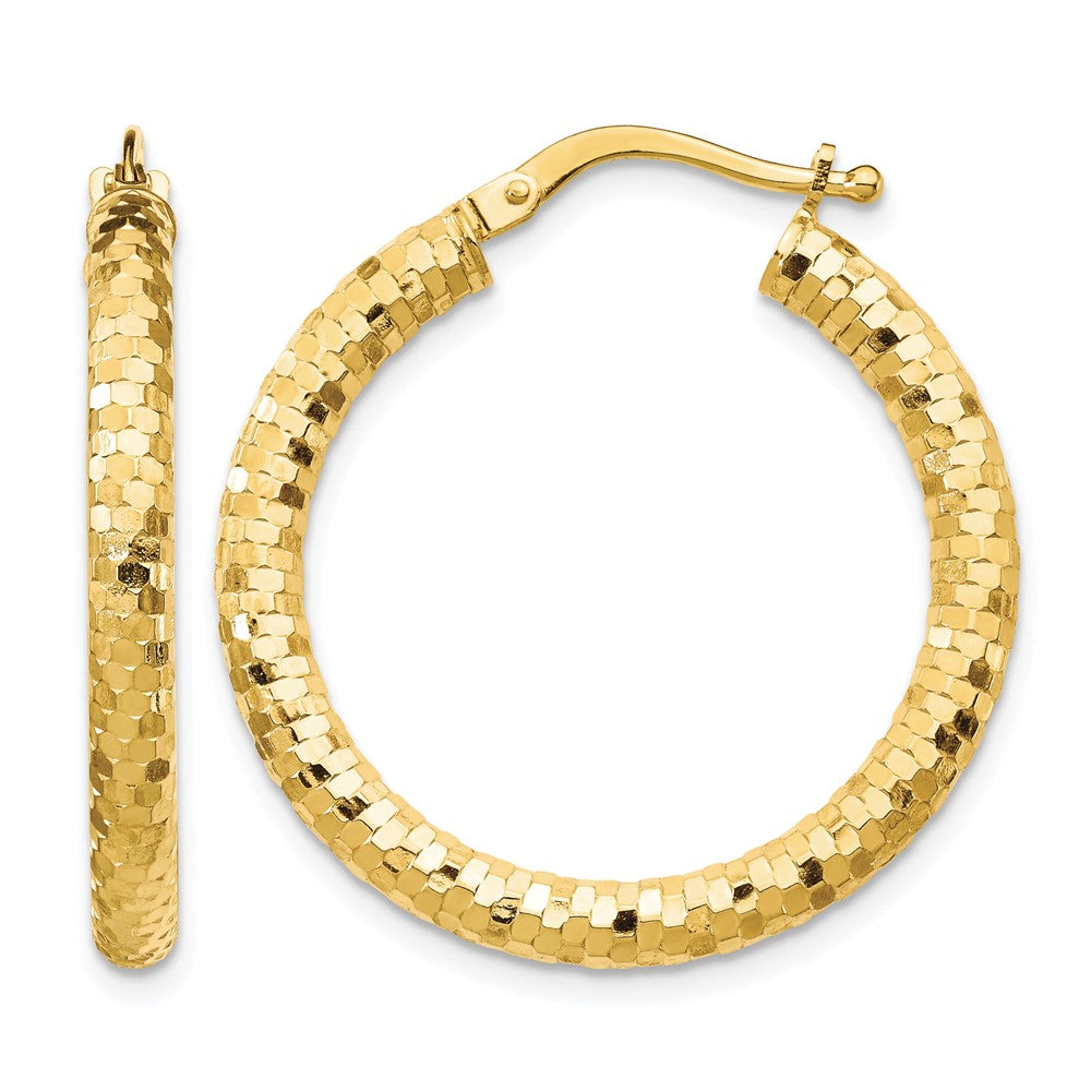 14K 3x27mm Diamond-cut Hoop Earrings