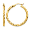 14K 3x32mm Diamond-cut Hoop Earrings