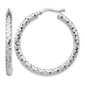14k White Gold 3x32mm Diamond-cut Hoop Earrings