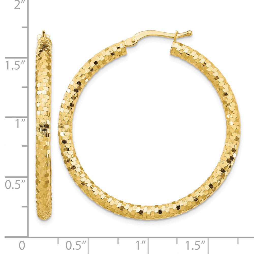 14K 3x38mm Diamond-cut Hoop Earrings