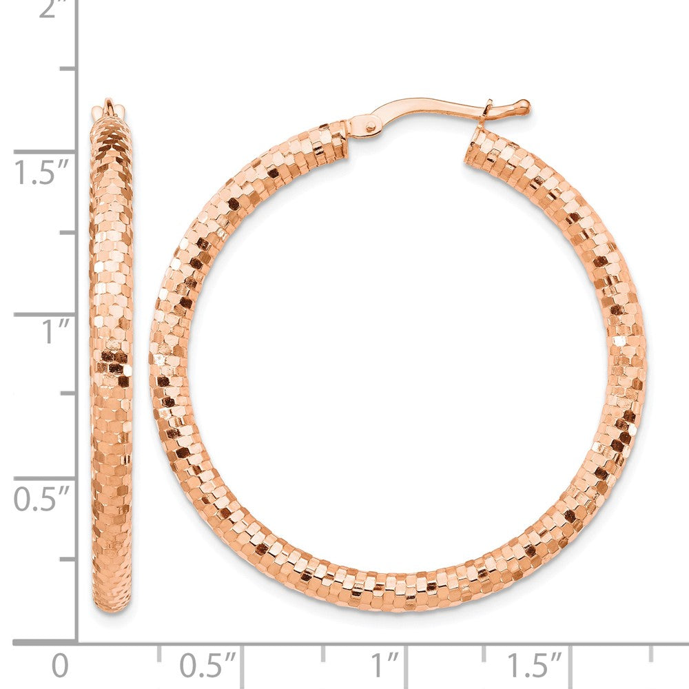 14k Rose Gold 3x38mm Diamond-cut Hoop Earrings
