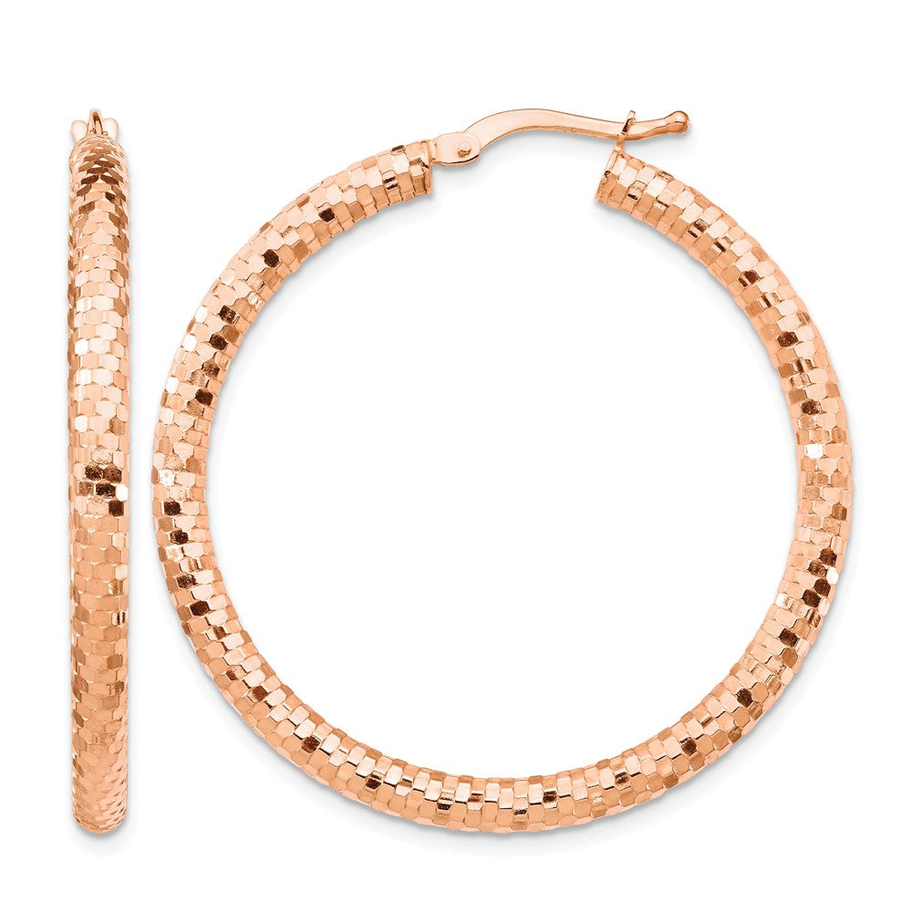 14k Rose Gold 3x38mm Diamond-cut Hoop Earrings