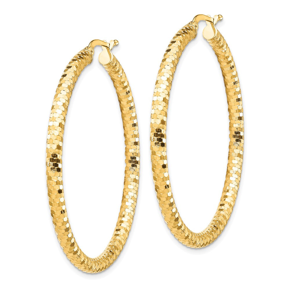 14K 3x44mm Diamond-cut Hoop Earrings